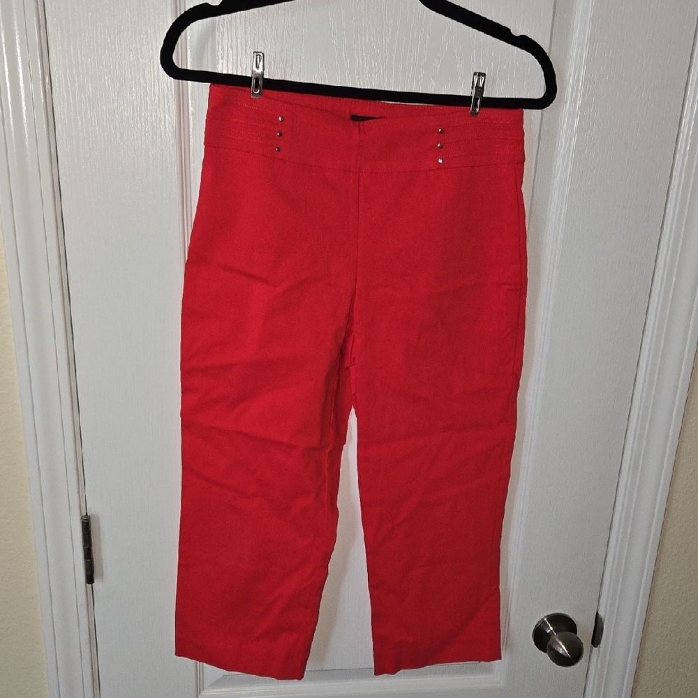 JM Collection Red Cropped Women's Pull On Capris with Stud Detail